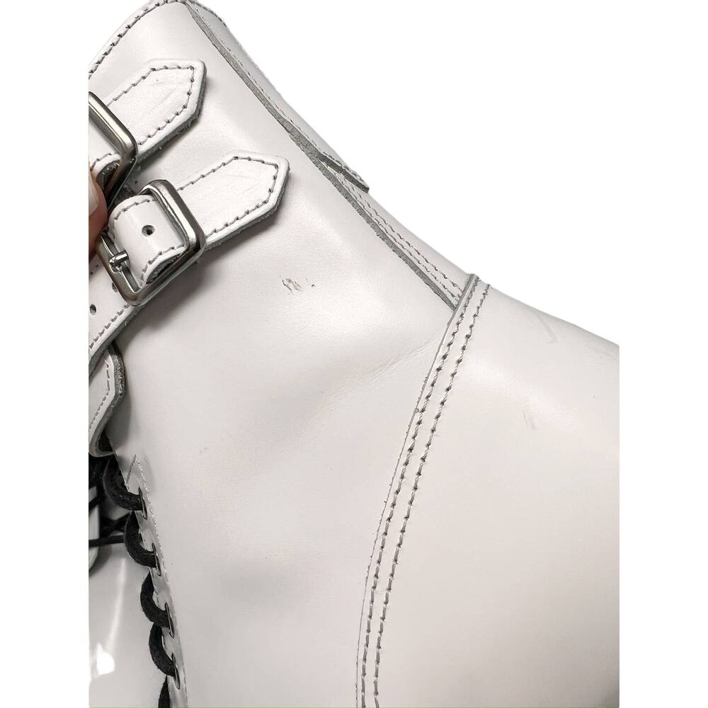 AllSaints Brigade White Leather Combat Buckle Lace Up Ankle Strap Boot EU 36 - Picture 10 of 12